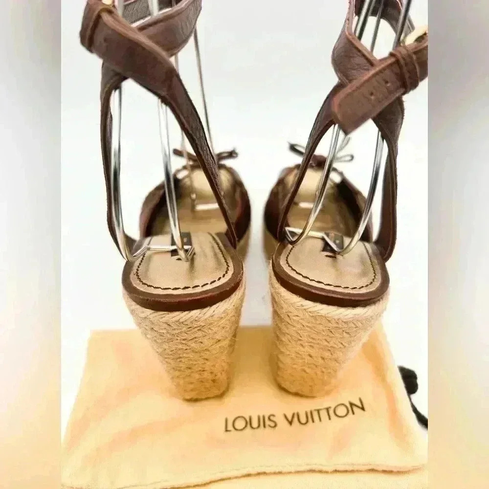 Louis Vuitton Manyara Women’s Size 36 Brown Leather Wedge Espadrille Sandals - Picture 9 of 15